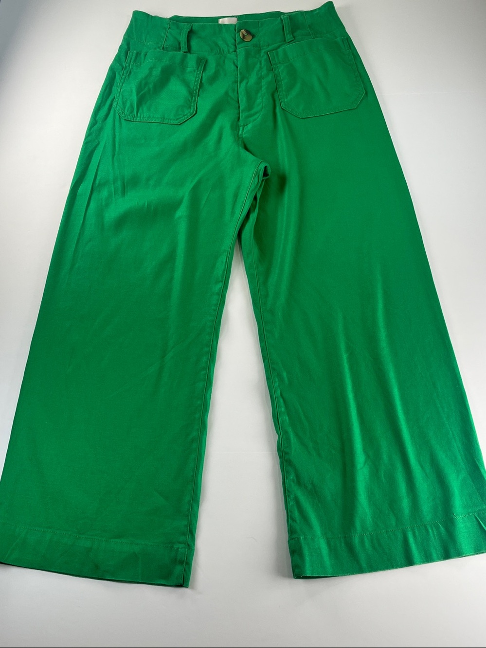 Maeve The Colette Pants Green Wide Leg Cropped High Rise Sz 28 Linen Blend